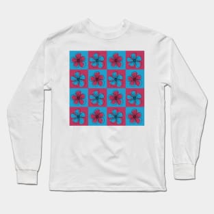 Checkered minimalistic line flower pattern Long Sleeve T-Shirt